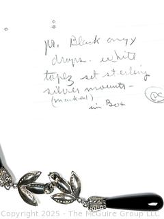 Polished Black Onyx Bead Drop Earrings with White Topaz Accents in Sterling Silver Mounts