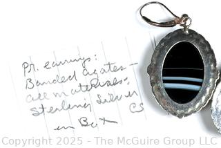 Polished Banded Agate Stone Earrings in Sterling Silver Mounts