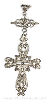 Oversized Cast Sterling Silver Openwork Crucifix Pendant.  