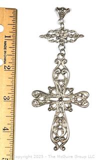 Oversized Cast Sterling Silver Openwork Crucifix Pendant.  