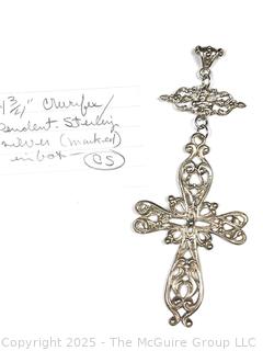 Oversized Cast Sterling Silver Openwork Crucifix Pendant.  