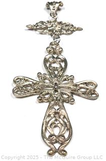 Oversized Cast Sterling Silver Openwork Crucifix Pendant.  