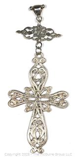 Oversized Cast Sterling Silver Openwork Crucifix Pendant.  