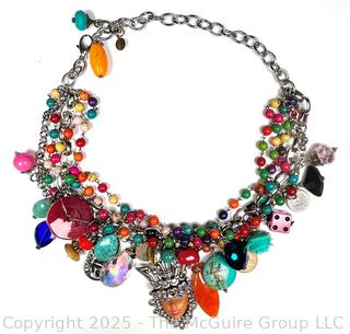Artisan Made Bright Funky Bead and Charm Necklace 