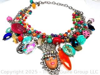Artisan Made Bright Funky Bead and Charm Necklace 