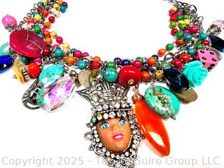 Artisan Made Bright Funky Bead and Charm Necklace 