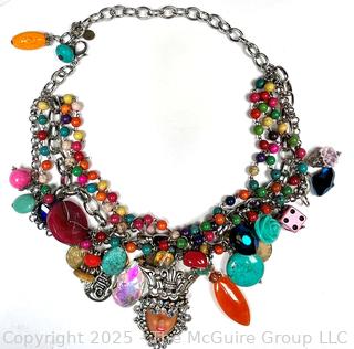 Artisan Made Bright Funky Bead and Charm Necklace 