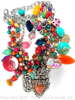 Artisan Made Bright Funky Bead and Charm Necklace 