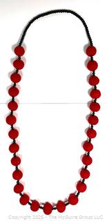 Red and Black Artisan Made Felt Bead Necklace