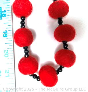 Red and Black Artisan Made Felt Bead Necklace
