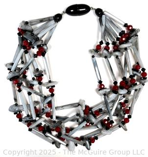 Red Black & White Bead Multi Strand Necklace