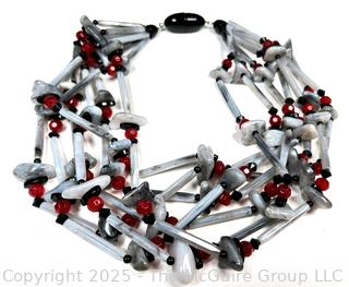 Red Black & White Bead Multi Strand Necklace