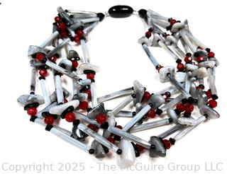 Red Black & White Bead Multi Strand Necklace
