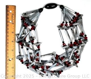 Red Black & White Bead Multi Strand Necklace