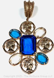 Patrizia Daliana Blue Intaglio Carved Blue Glass and Cameos Oversized Pendant
