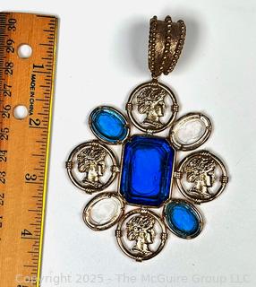 Patrizia Daliana Blue Intaglio Carved Blue Glass and Cameos Oversized Pendant