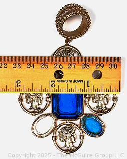 Patrizia Daliana Blue Intaglio Carved Blue Glass and Cameos Oversized Pendant