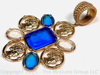 Patrizia Daliana Blue Intaglio Carved Blue Glass and Cameos Oversized Pendant