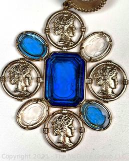 Patrizia Daliana Blue Intaglio Carved Blue Glass and Cameos Oversized Pendant