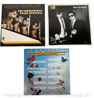 Three (3) Vinyl LP Record Albums: Blues Brothers, The Impressions, and Motown