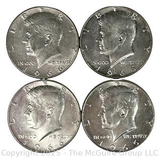 Four (4) Kennedy Half Dollar Coins. All 1966
