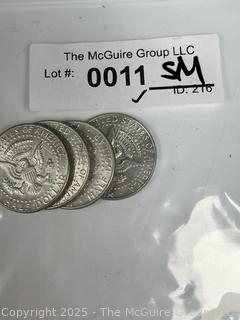 Four (4) Kennedy Half Dollar Coins. All 1966