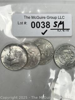 Four (4) Kennedy Half Dollar Silver Coins. All 1964 (some luster)