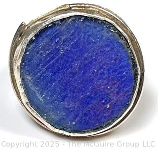 Lapis Lazuli Round Center with Silver Band Ring Signed by Artist.