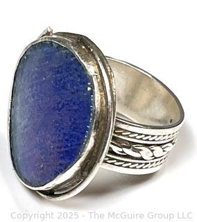 Lapis Lazuli Round Center with Silver Band Ring Signed by Artist.