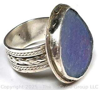 Lapis Lazuli Round Center with Silver Band Ring Signed by Artist.