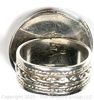 Lapis Lazuli Round Center with Silver Band Ring Signed by Artist.