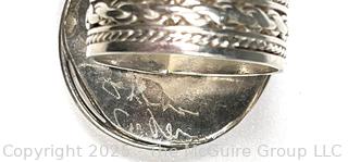 Lapis Lazuli Round Center with Silver Band Ring Signed by Artist.