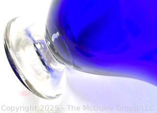 Cobalt Blue Handkerchief Vase with Yellow Trim, Signed by Thomas Chapman, Hand Blown Art Glass