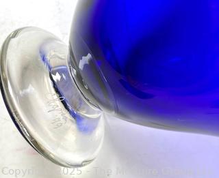 Cobalt Blue Handkerchief Vase with Yellow Trim, Signed by Thomas Chapman, Hand Blown Art Glass
