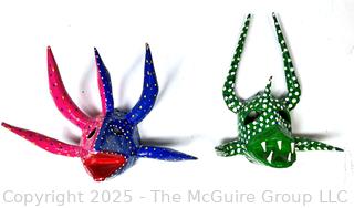 Two (2) Miniature Puerto Rican Paper Mache Vejigante Carnival Masks