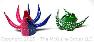 Two (2) Miniature Puerto Rican Paper Mache Vejigante Carnival Masks