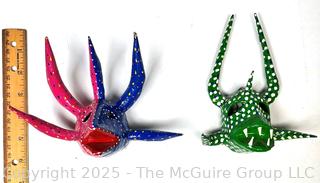 Two (2) Miniature Puerto Rican Paper Mache Vejigante Carnival Masks