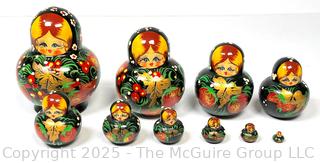 Traditional Russian Lacquer Matryoshka Nesting Dolls