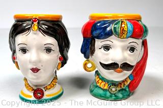 Two (2) Small Sicilian Ceramica di Caltagirone Moorish Heads Vases