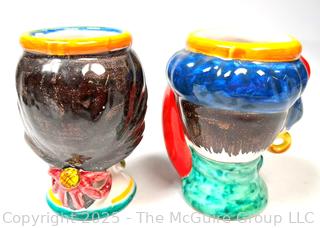 Two (2) Small Sicilian Ceramica di Caltagirone Moorish Heads Vases