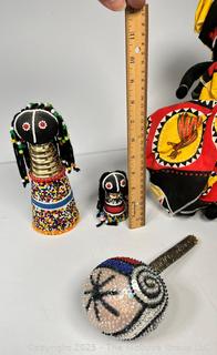 African Folk Art Including Ndebele Beaded Ceremonial Doll and Haitian Voodoo Sequined Maraca 