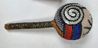 African Folk Art Including Ndebele Beaded Ceremonial Doll and Haitian Voodoo Sequined Maraca 