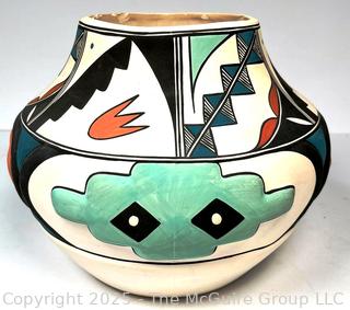 Native American Pueblo Pottery Vase or Bowl Signed by Artist Irene H. Tiqua. 