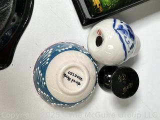 Decorative Items Including Russian Zhostovo Toleware Tray and Russian Lacquer Box