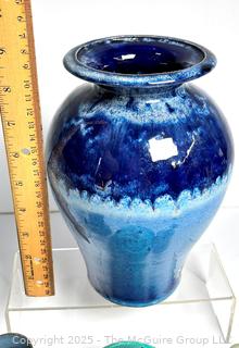 Four (4) Pieces of Pottery Including Blue Glazed Vase Signed by Artist
