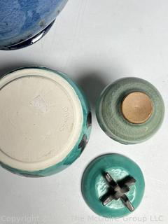 Four (4) Pieces of Pottery Including Blue Glazed Vase Signed by Artist