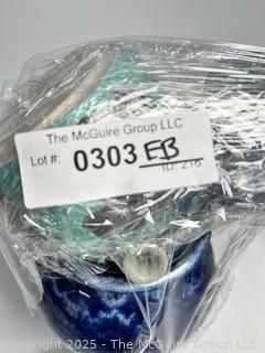 Four (4) Pieces of Pottery Including Blue Glazed Vase Signed by Artist