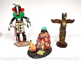 Native American Souvenirs Including Kachina Doll and Totem