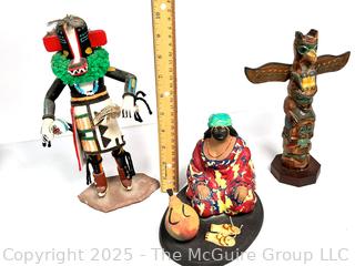 Native American Souvenirs Including Kachina Doll and Totem