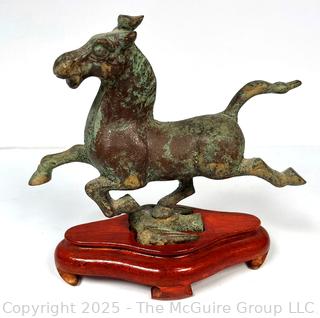 Reproduction Cast Bronze Gansu  Flying Horse Statue on Wood Base
